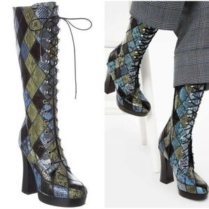 Michael Kors Collection 90s Y2K Snakeskin Leather Patchwork Tall High Boots 36